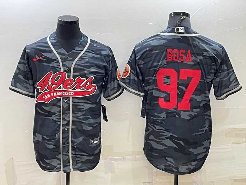Men's San Francisco 49ers #97 Nike Bosa Grey Camo With Patch Cool Base Stitched Baseball Jersey,We sell and wholesale Men's San Francisco 49ers #97 Nike Bosa Grey Camo With Patch Cool Base Stitched Baseball Jersey on line form chian!
